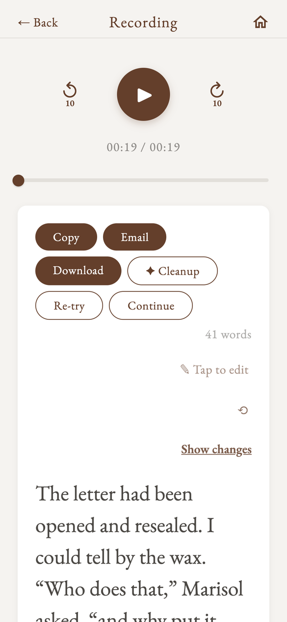 A transcript after the Cleanup Tool has tidied punctuation and dialogue