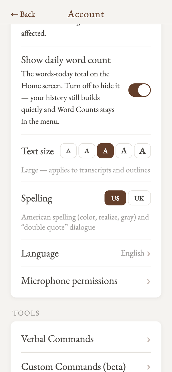 The Spelling and dialogue marks settings, US and UK