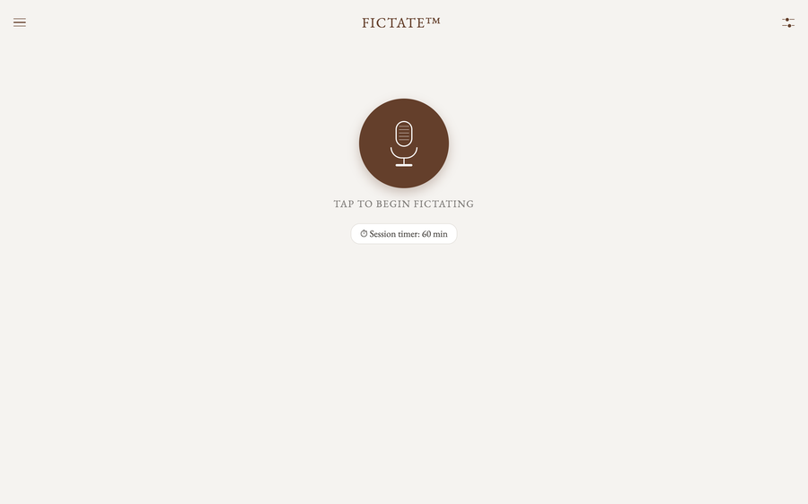 The Fictate web app signed in on a computer